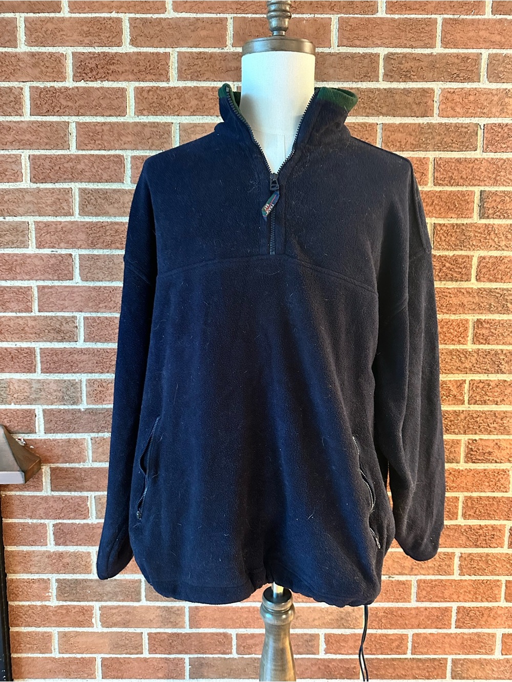 Trader Bay Fleece Pullover Mens XLT Navy Green Quarter Zip Jacket Tall Vintage